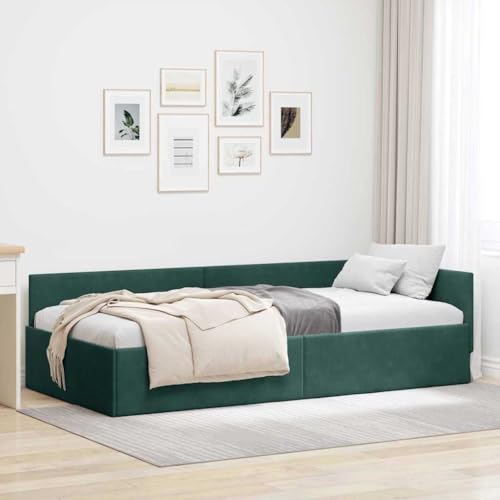 Qnhdfrt Eckbettgestell 90x200 cm dunkelgrün Samt Engineered Holz mit verstellbarem Kopfteil modernes Jugendbett Single Bed für Schlafzimmer Gästezimmer und Daybed Qnhdfrt Eckbettgestell 90x200 cm dunkelgrün Samt Engineered Holz mit verstellbarem Kopfteil modernes Jugendbett Single Bed für Schlafzimmer Gästezimmer und Daybed von Qnhdfrt