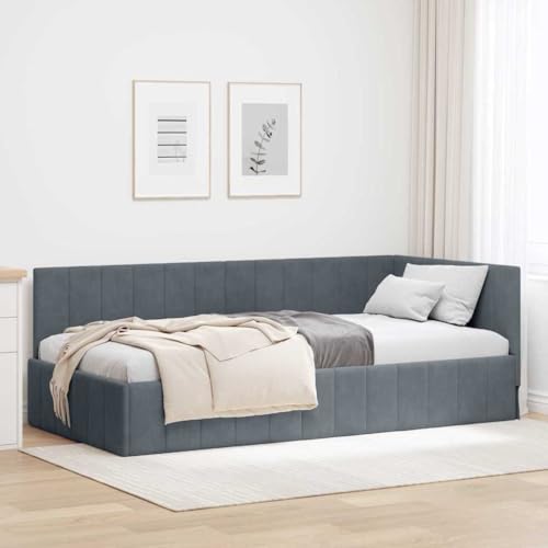 Qnhdfrt Eckbettgestell Dunkelgrau 100 x 200 cm Samtkopfteil Modernes Design mit Holzrahmen Langlebiges Single Bed Komfortabel für Jugendzimmer Gästezimmer und Kleine Schlafzimmer Qnhdfrt Eckbettgestell Dunkelgrau 100 x 200 cm Samtkopfteil Modernes Design mit Holzrahmen Langlebiges Single Bed Komfortabel für Jugendzimmer Gästezimmer und Kleine Schlafzimmer von Qnhdfrt