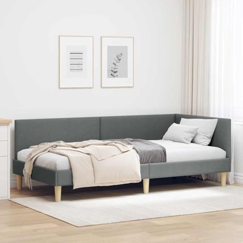 Qnhdfrt Eckbettgestell Dunkelgrau 94 x 194 x 72 cm Stoff Kopfteil verstellbar Modernes Design Robuste Lattenbasis für Jugendzimmer Gästezimmer und kleine Schlafzimmer Qnhdfrt Eckbettgestell Dunkelgrau 94 x 194 x 72 cm Stoff Kopfteil verstellbar Modernes Design Robuste Lattenbasis für Jugendzimmer Gästezimmer und kleine Schlafzimmer von Qnhdfrt