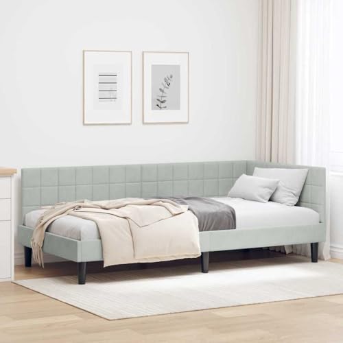 Qnhdfrt Eckbettgestell Hellgrau Samt 100 x 200 cm Modernes Design mit wandmontiertem Headboard und Sperrholzrahmen Robustes Single Bed für kleine Schlafzimmer Jugendzimmer und Gästezimmer Qnhdfrt Eckbettgestell Hellgrau Samt 100 x 200 cm Modernes Design mit wandmontiertem Headboard und Sperrholzrahmen Robustes Single Bed für kleine Schlafzimmer Jugendzimmer und Gästezimmer von Qnhdfrt