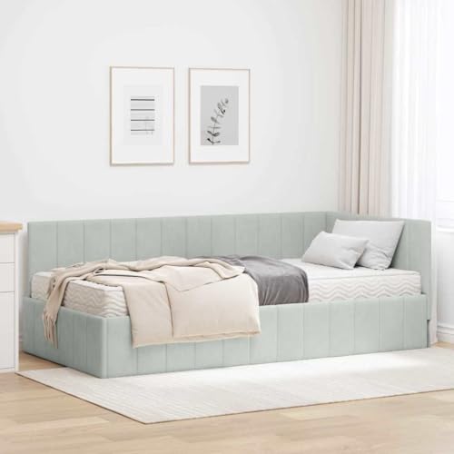 Qnhdfrt Eckbettgestell Modernes Samt Bettgestell Hellgrau 90 x 190 cm mit Matratze und Lattenrahmen Langlebiges Holzwerkstoff Design für Schlafzimmer Jugendzimmer und Gästezimmer Qnhdfrt Eckbettgestell Modernes Samt Bettgestell Hellgrau 90 x 190 cm mit Matratze und Lattenrahmen Langlebiges Holzwerkstoff Design für Schlafzimmer Jugendzimmer und Gästezimmer von Qnhdfrt