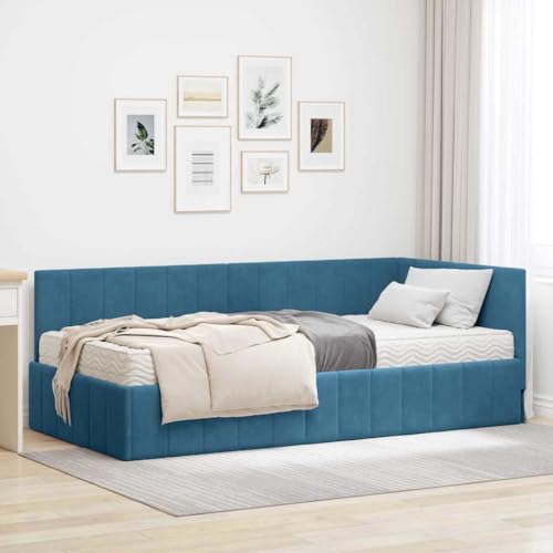 Qnhdfrt Eckbettgestell Samt Blau 90x200 cm mit Matratze Modernes Design Robust und Langlebig für Schlafzimmer Jugendzimmer und Gästezimmer Qnhdfrt Eckbettgestell Samt Blau 90x200 cm mit Matratze Modernes Design Robust und Langlebig für Schlafzimmer Jugendzimmer und Gästezimmer von Qnhdfrt