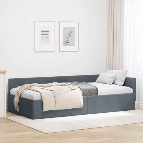 Qnhdfrt Eckbettgestell Samt Dunkelgrau 84 x 204 x 57 cm Holzrahmen Modernes Design Verstellbares Kopfteil Single Bed für Schlafzimmer Jugendzimmer Gästezimmer Qnhdfrt Eckbettgestell Samt Dunkelgrau 84 x 204 x 57 cm Holzrahmen Modernes Design Verstellbares Kopfteil Single Bed für Schlafzimmer Jugendzimmer Gästezimmer von Qnhdfrt