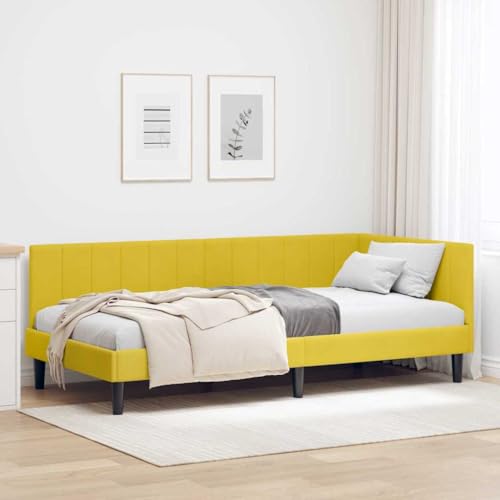 Qnhdfrt Eckbettgestell Samt Gelb 90x200 cm Modernes Headboard Lattenrost Inklusive Robuste Konstruktion für Schlafzimmer Jugendzimmer Gästezimmer von Qnhdfrt