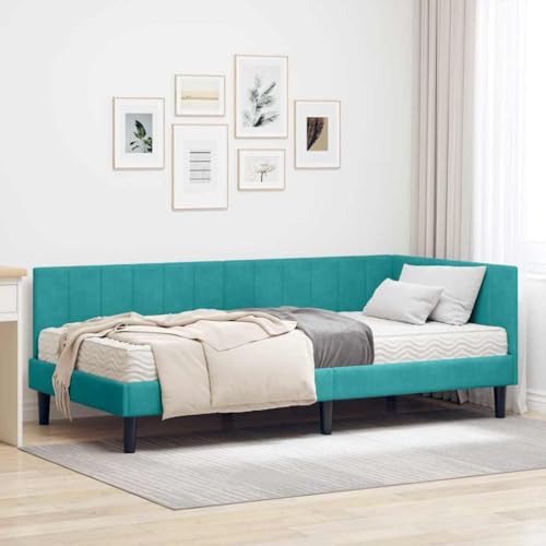 Qnhdfrt Eckbettgestell Samt Türkis 90x200 cm mit Matratze Modernes Design Robust und Langlebig für Schlafzimmer Jugendzimmer Gästezimmer von Qnhdfrt