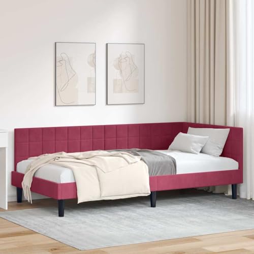 Qnhdfrt Eckbettgestell Samt Weinrot 90x190 cm mit Kopfteil Modernes Design Platzsparend Langlebiges Sperrholzrahmen Heimbett für Jugendzimmer Gästezimmer und Single Wohnungen Qnhdfrt Eckbettgestell Samt Weinrot 90x190 cm mit Kopfteil Modernes Design Platzsparend Langlebiges Sperrholzrahmen Heimbett für Jugendzimmer Gästezimmer und Single Wohnungen von Qnhdfrt