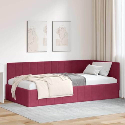 Qnhdfrt Eckbettgestell Samt Weinrot 94x194x72 cm mit Kopfteil für 90x190 cm Matratze Modernes Daybed mit Lattenrost Robustes Gästebett für Schlafzimmer und Jugendzimmer Qnhdfrt Eckbettgestell Samt Weinrot 94x194x72 cm mit Kopfteil für 90x190 cm Matratze Modernes Daybed mit Lattenrost Robustes Gästebett für Schlafzimmer und Jugendzimmer von Qnhdfrt