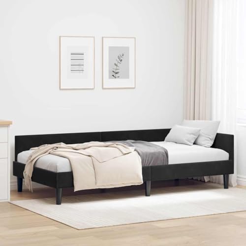Qnhdfrt Eckbettgestell Schwarz 80 x 200 cm Samt Engineered Holz verstellbares Kopfteil Modernes Design Robustes Bettgestell Komfortables Jugendbett für Schlafzimmer Gästezimmer und Home Office Qnhdfrt Eckbettgestell Schwarz 80 x 200 cm Samt Engineered Holz verstellbares Kopfteil Modernes Design Robustes Bettgestell Komfortables Jugendbett für Schlafzimmer Gästezimmer und Home Office von Qnhdfrt