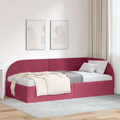 Qnhdfrt Eckbettgestell Weinrot 90 x 200 cm Samt mit Wandmontiertem Kopfteil Modernes Single Bed Rahmen aus Sperrholz & Bequemes Daybed für Schlafzimmer Jugendzimmer Qnhdfrt Eckbettgestell Weinrot 90 x 200 cm Samt mit Wandmontiertem Kopfteil Modernes Single Bed Rahmen aus Sperrholz & Bequemes Daybed für Schlafzimmer Jugendzimmer von Qnhdfrt