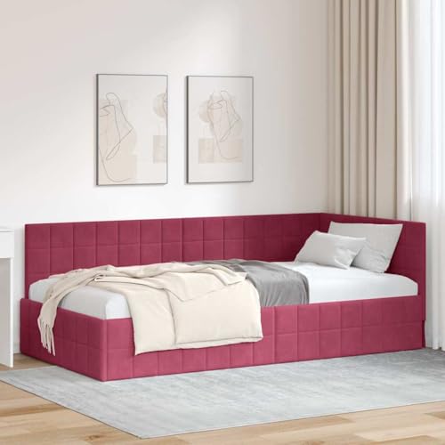 Qnhdfrt Eckbettgestell Weinrot 90x200 cm Samt Modernes wandmontiertes Kopfteil platzsparendes Single Bed für Schlafzimmer Jugendzimmer und Gästezimmer Qnhdfrt Eckbettgestell Weinrot 90x200 cm Samt Modernes wandmontiertes Kopfteil platzsparendes Single Bed für Schlafzimmer Jugendzimmer und Gästezimmer von Qnhdfrt