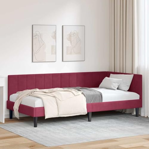 Qnhdfrt Eckbettgestell Weinrot 90x200 cm Samt mit Lattenrahmen Modernes Design Robust & Langlebig für Schlafzimmer Jugendzimmer Gästezimmer Qnhdfrt Eckbettgestell Weinrot 90x200 cm Samt mit Lattenrahmen Modernes Design Robust & Langlebig für Schlafzimmer Jugendzimmer Gästezimmer von Qnhdfrt
