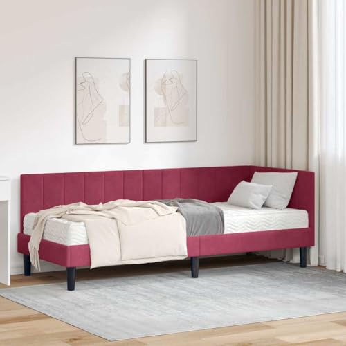 Qnhdfrt Eckbettgestell mit Matratze 80x200 cm Weinrot Samt Modernes Design Robuste Holzkonstruktion und Bequeme Mittelfest Matratze für Single Bedroom Jugendzimmer oder Gästezimmer Qnhdfrt Eckbettgestell mit Matratze 80x200 cm Weinrot Samt Modernes Design Robuste Holzkonstruktion und Bequeme Mittelfest Matratze für Single Bedroom Jugendzimmer oder Gästezimmer von Qnhdfrt