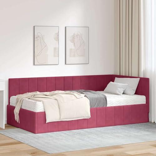 Qnhdfrt Eckbettgestell mit Matratze Weinrot 90x200 cm Samt Modernes Design Robust und Langlebig für Schlafzimmer Gästezimmer Jugendzimmer Qnhdfrt Eckbettgestell mit Matratze Weinrot 90x200 cm Samt Modernes Design Robust und Langlebig für Schlafzimmer Gästezimmer Jugendzimmer von Qnhdfrt