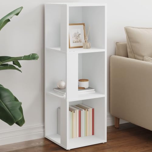 Qnhdfrt Eckregal Weiß Aufbewahrungsschrank aus Holzwerkstoff 33x33x100 cm mit 3 Fächern schmaler Platzsparend Regal für Wohnzimmer Büro von Qnhdfrt