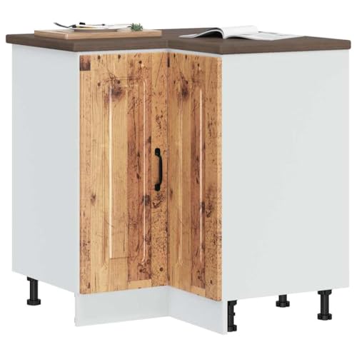 Qnhdfrt Eckschrank für Küche Küchenunterschrank Eckunterschrank Altholz-Optik Holzwerkstoff 75,5x75,5x81,5cm mit verstellbaren Füßen praktischer Stauraum von Qnhdfrt