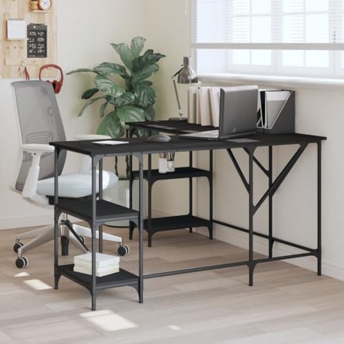 Qnhdfrt Eckschreibtisch L-Form Computertisch Schwarz 139x139x75 cm Holzwerkstoff Metall mit Stauraum Verstellbare Beine für Büro Homeoffice Qnhdfrt Eckschreibtisch L-Form Computertisch Schwarz 139x139x75 cm Holzwerkstoff Metall mit Stauraum Verstellbare Beine für Büro Homeoffice von Qnhdfrt