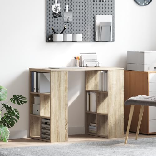 Qnhdfrt Eckschreibtisch Sonoma-Eiche MDF Platzsparend Ecke Büro Schreibtisch mit Regalen Modernes Design Braun Rechteckig von Qnhdfrt