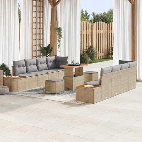 Qnhdfrt Ecksofa Garten Set aus wetterfestem Synthetik-Rattan in Beige mit hellgrauen Kissen – Modernes Design für Terrasse, Balkon und Garten von Qnhdfrt