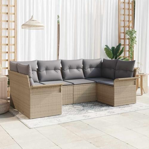 Qnhdfrt Ecksofa Gartenmöbel Set 6 TLG aus Poly Rattan mit grauen Kissen Modernes Design Wetterfest für Balkon und Terrasse bis 6 Personen von Qnhdfrt
