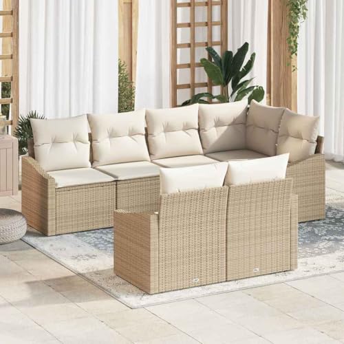 Qnhdfrt Ecksofa Outdoor Garten Lounge Set aus robustem Poly-Rattan in Beige mit 7 Kissen - Modernes Design für Balkon, Terrasse und Garten von Qnhdfrt