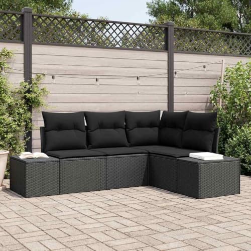 Qnhdfrt Ecksofa Set 4 TLG Gartenmöbel aus Schwarz Poly Rattan mit Kissen Modernes Design Wetterfest für Terrasse Balkon und Garten Qnhdfrt Ecksofa Set 4 TLG Gartenmöbel aus Schwarz Poly Rattan mit Kissen Modernes Design Wetterfest für Terrasse Balkon und Garten von Qnhdfrt