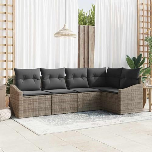 Qnhdfrt Ecksofa Set 5 Teile Grau Poly Rattan Modernes Outdoor Sofa für Garten Balkon Terrasse mit Kissen Sitzgruppe Lounge Möbel Qnhdfrt Ecksofa Set 5 Teile Grau Poly Rattan Modernes Outdoor Sofa für Garten Balkon Terrasse mit Kissen Sitzgruppe Lounge Möbel von Qnhdfrt