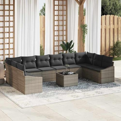 Qnhdfrt Ecksofa Set Outdoor 11 teilig Grau Poly Rattan Gartenmöbel Lounge Set mit Tisch für Terrasse Garten Balkon von Qnhdfrt