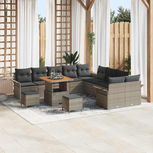 Qnhdfrt Ecksofa Set Outdoor Grau 5-teilig aus Natur Rattan mit wasserfesten Kissen, modernes Design für Garten, Terrasse oder Balkon, platzsparend und robust von Qnhdfrt