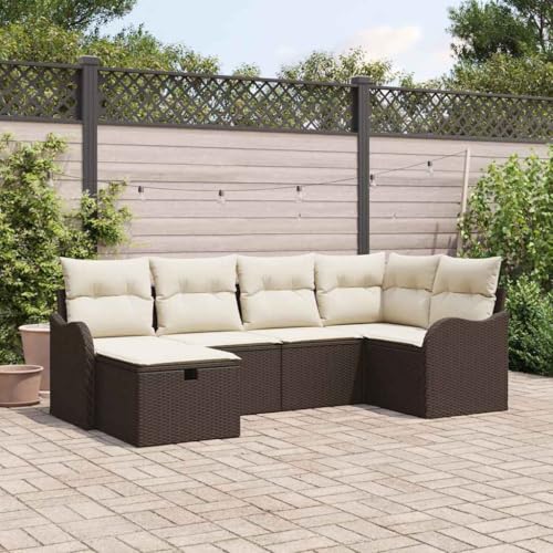 Qnhdfrt Ecksofa Set aus Poly Rattan mit Cremeweißen Kissen für Garten Balkon und Terrasse Modernes Design Robust und Wetterfest Sitzgruppe Outdoor mit Platz für 5 Personen von Qnhdfrt
