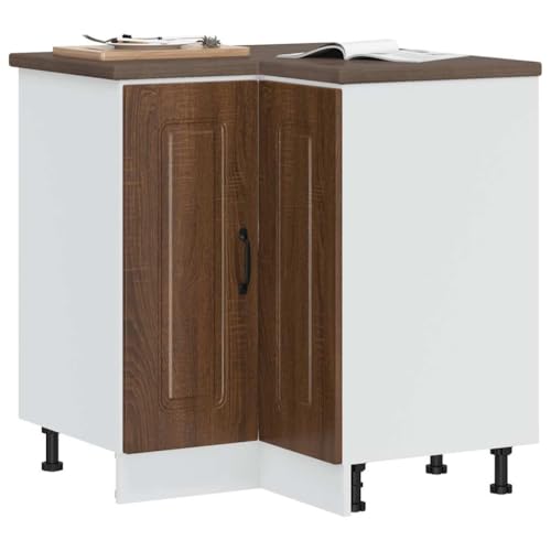 Qnhdfrt Eckunterschrank Küche Braun Eichen-Optik Holzwerkstoff Eckschrank 75,5x75,5x81,5cm Mit Verstellbaren Füßen Großer Stauraum für Kücheneinrichtung und Optimierte Raumausnutzung von Qnhdfrt
