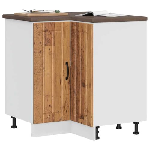 Qnhdfrt Eckunterschrank für Küche Altholz-Optik Holzwerkstoff Eckunterschrank mit verstellbaren Füßen 75,5x75,5x81,5cm großer Stauraum für Geschirr und Töpfe Küchenorganisation von Qnhdfrt