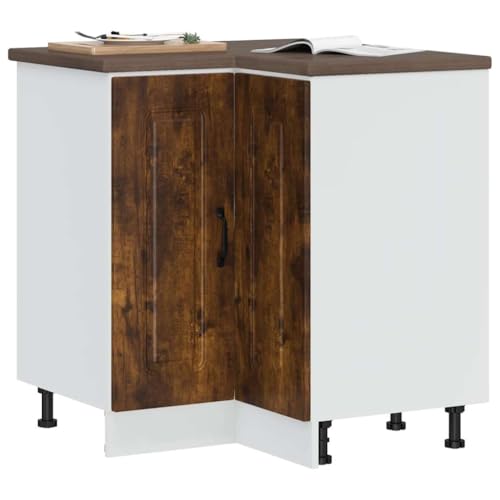 Qnhdfrt Eckunterschrank für Küche Eckschrank in Räuchereiche aus Holzwerkstoff 75,5x75,5x81,5cm mit Höhenverstellbaren Füßen Optimierter Stauraum für Töpfe Geschirr Küchengeräte von Qnhdfrt