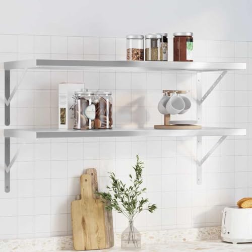 Qnhdfrt Edelstahl Wandregal Schweberegal Silber 100x40x3 cm 2 Stück Robust Korrosionsbeständig Platzsparend für Bücher Pflanzen Deko im Wohnzimmer Schlafzimmer Büro von Qnhdfrt