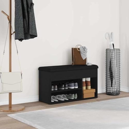 Qnhdfrt Eingangsbank aus massiver Eiche mit Stauraum 82 x 32 x 45.5 cm Moderne Sitzbank für Flur und Schlafzimmer Schwarz Matt Bequem & Robust mit Kunstlederkissen Qnhdfrt Eingangsbank aus massiver Eiche mit Stauraum 82 x 32 x 45.5 cm Moderne Sitzbank für Flur und Schlafzimmer Schwarz Matt Bequem & Robust mit Kunstlederkissen von Qnhdfrt