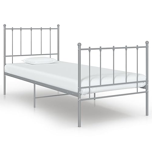 Qnhdfrt Einzelbett Grau 100x200 cm Bettgestell aus Metall mit Stabilen Latten Robuste Konstruktion für Erholsamen Schlaf Gästebett oder Jugendzimmer von Qnhdfrt