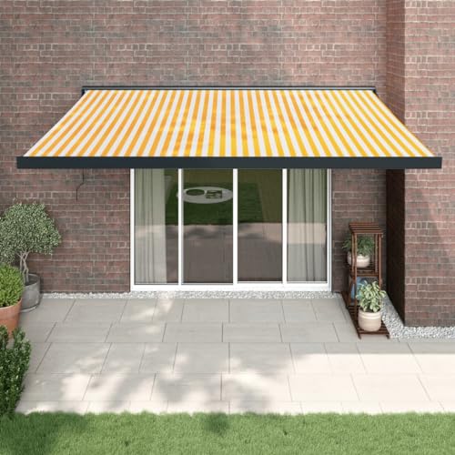 Qnhdfrt Einziehbare Gelenkarmmarkise 4x3 m Gelb Weiß mit Fernbedienung UV-beständig für Balkon Terrasse Garten Wandmontage aus Stoff und Aluminium von Qnhdfrt