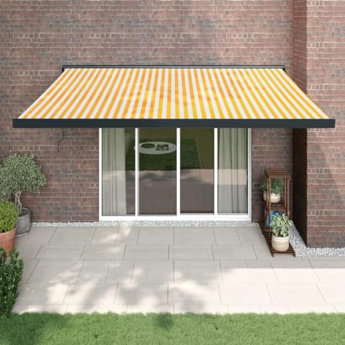 Qnhdfrt Einziehbare Gelenkarmmarkise Gelb Weiß 4,5x3 m Robuster Sonnenschutz für Terrasse Balkon Garten mit Pulverbeschichtetem Aluminiumrahmen von Qnhdfrt