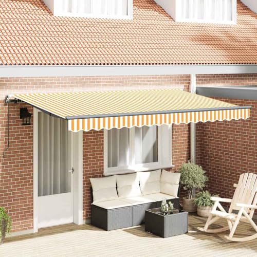 Qnhdfrt Einziehbare Markise 400x200 cm Gelb Weiß Gelenkarmmarkise aus Wetterfestem Polyester und Aluminium Modernes Design für Sonnenschutz Terrasse Garten Balkon von Qnhdfrt