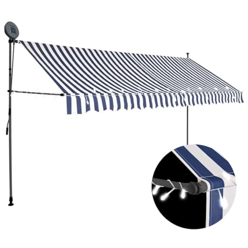 Qnhdfrt Einziehbare Markise Handbetrieben 400 cm Blau Weiß mit LED Beleuchtung für Balkon Terrasse Garten Fenster von Qnhdfrt