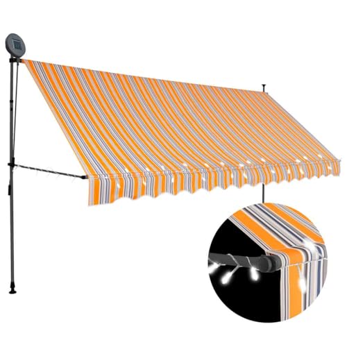 Qnhdfrt Einziehbare Markise Handbetrieben mit Solar LED 350 cm Breite Gelb und Blau für Balkon Terrasse Garten Fenster Robust und Langlebig Wetterfester Sonnenschutz von Qnhdfrt