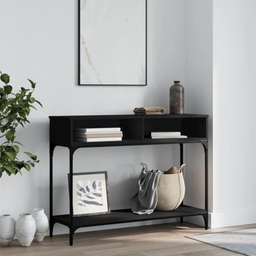 Qnhdfrt Elegant Konsolentisch Schwarz 100x30,5x75 cm aus Holzwerkstoff und Metall mit Stauraum und Stabilität für Flur Wohnzimmer Eingangsbereich von Qnhdfrt