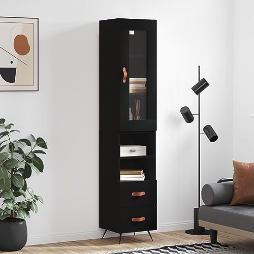 Qnhdfrt Elegantes Highboard Schrank Schwarz Holzwerkstoff Metall Glas 34,5x34x180 cm mit viel Stauraum und praktischer Tür für Wohnzimmer Flur oder Büro Qnhdfrt Elegantes Highboard Schrank Schwarz Holzwerkstoff Metall Glas 34,5x34x180 cm mit viel Stauraum und praktischer Tür für Wohnzimmer Flur oder Büro von Qnhdfrt