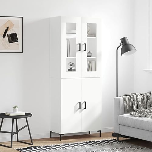 Qnhdfrt Elegantes Highboard mit Sideboard Weiß 69,5x34x180 cm aus Holzwerkstoff Metall und Glas für viel Stauraum im Wohnzimmer Flur oder Büro von Qnhdfrt