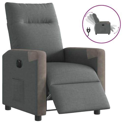 Qnhdfrt Elektrischer Relaxsessel Dunkelgrau Stoff mit Automatischer Liegefunktion, Fernsehsessel für Wohnzimmer mit Seitentasche, Bequem und Stabil, Sitzhöhe 47 cm von Qnhdfrt