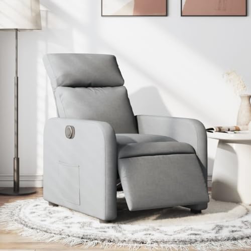 Qnhdfrt Elektrischer Relaxsessel mit Automatischer Liegefunktion Fernsehsessel Hellgrau Stoff Bequem für Wohnzimmer Entspannung von Qnhdfrt