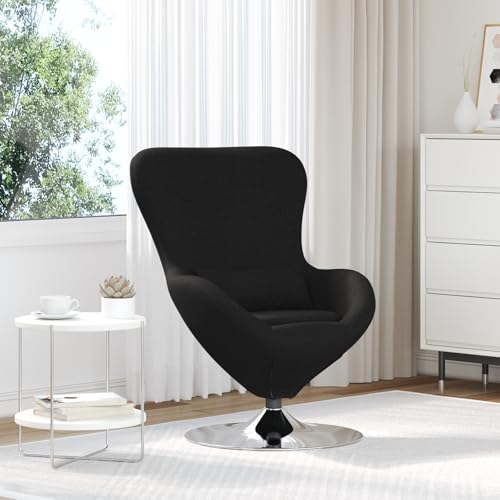 Qnhdfrt Ergonomischer Drehstuhl Schwarz Stoff mit Glänzenden Chrombeinen Modernes Design für Wohnzimmer Leseecken und Entspannung Bequem Sitzhöhe 40 cm Sitztiefe 50 cm von Qnhdfrt
