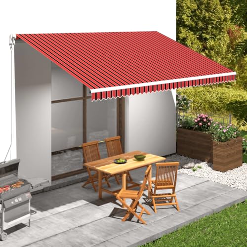 Qnhdfrt Ersatz Markisenstoff Canvas für Markisenrahmen 5x3 m in Orange Braun Gestreift mit Volant - UV-beständiges Polyester Sonnenschutz Tuch für Terrasse Balkon Garten von Qnhdfrt