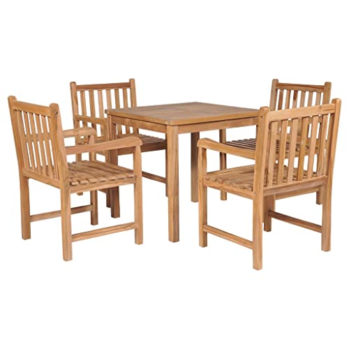 Qnhdfrt Essgruppe Teakholz Massivholz Tisch und 4 Stühle Set 80x80 cm Natur Gartenmöbel für Balkon Terrasse und Innenbereich von Qnhdfrt