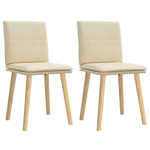 Qnhdfrt Esszimmerstühle 2 STK. Creme Stoff – Zeitloses Design, Robuste Gummibaum-Massivholzkonstruktion & Atmungsaktives Polyestergewebe für en Komfort von Qnhdfrt