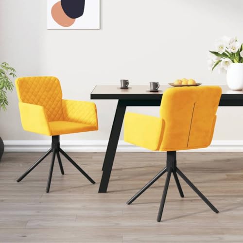 Qnhdfrt Esszimmerstühle 2 STK. Drehbar Gelb Samt - Robuster Metall- und Sperrholzrahmen mit 360° Drehfunktion, Ergonomische Arm- und Rückenlehne von Qnhdfrt